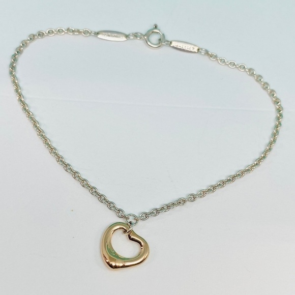 Authentic Tiffany & Co.'s Peretti 18K Rose Gold  & 925 Open Heart Bracelet 7” - Picture 1 of 9